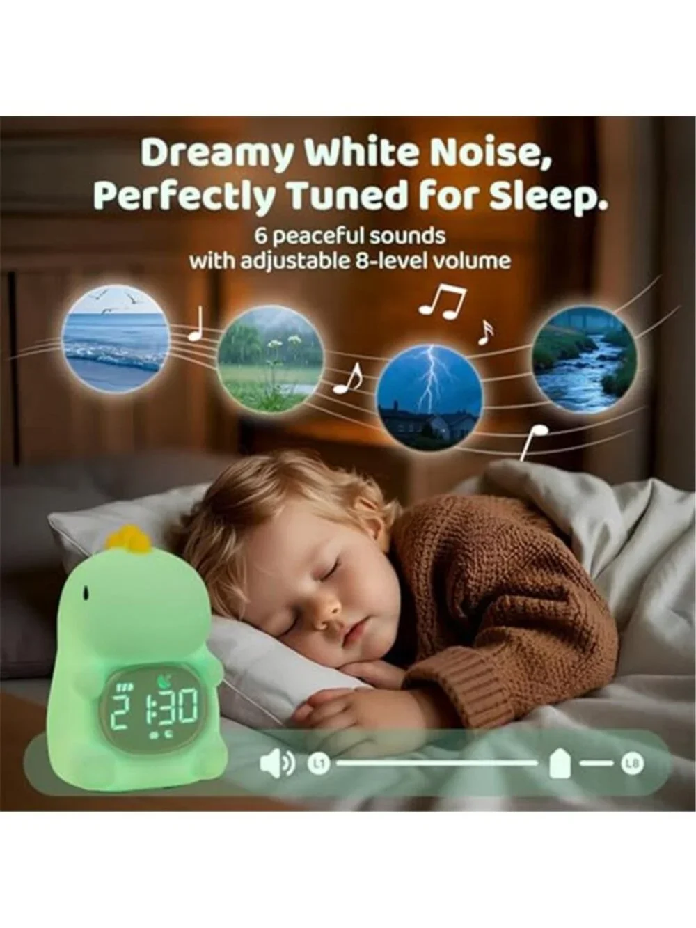 Kids Dinosaur Alarm Clock Silicone Night Light Sleep Training Digital Snooze LED